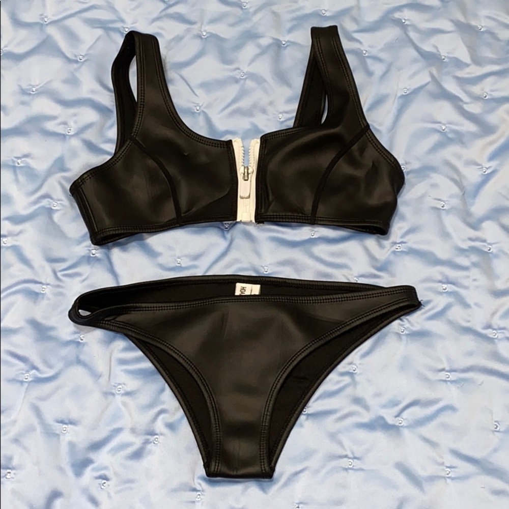 Small Black Neoprene Hoaka Zip Up Bikini Set